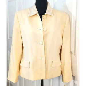 NWT Lord & Taylor Womens Ivory 100% Wool  Blazer Sequin Collar Jacket 14 Petite